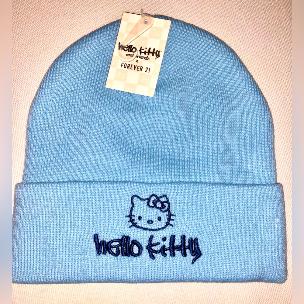 BRAND NEW embroidered dark blue Hello Kitty light blue beanie.
